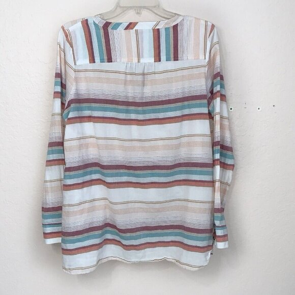 Natural Reflections Gauze Top Womens Large Popover Cream Blue Burgundy Fall - Picture 3 of 12